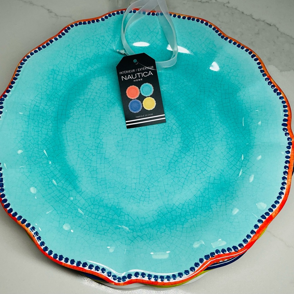 4 Dinner Plates Nautica Melamine 11” Turquoise Blue Orange Yellow New - Picture 6 of 10
